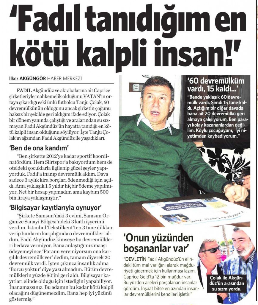 23 Aralık 2014 Vatan Gazetesi 13. sayfa