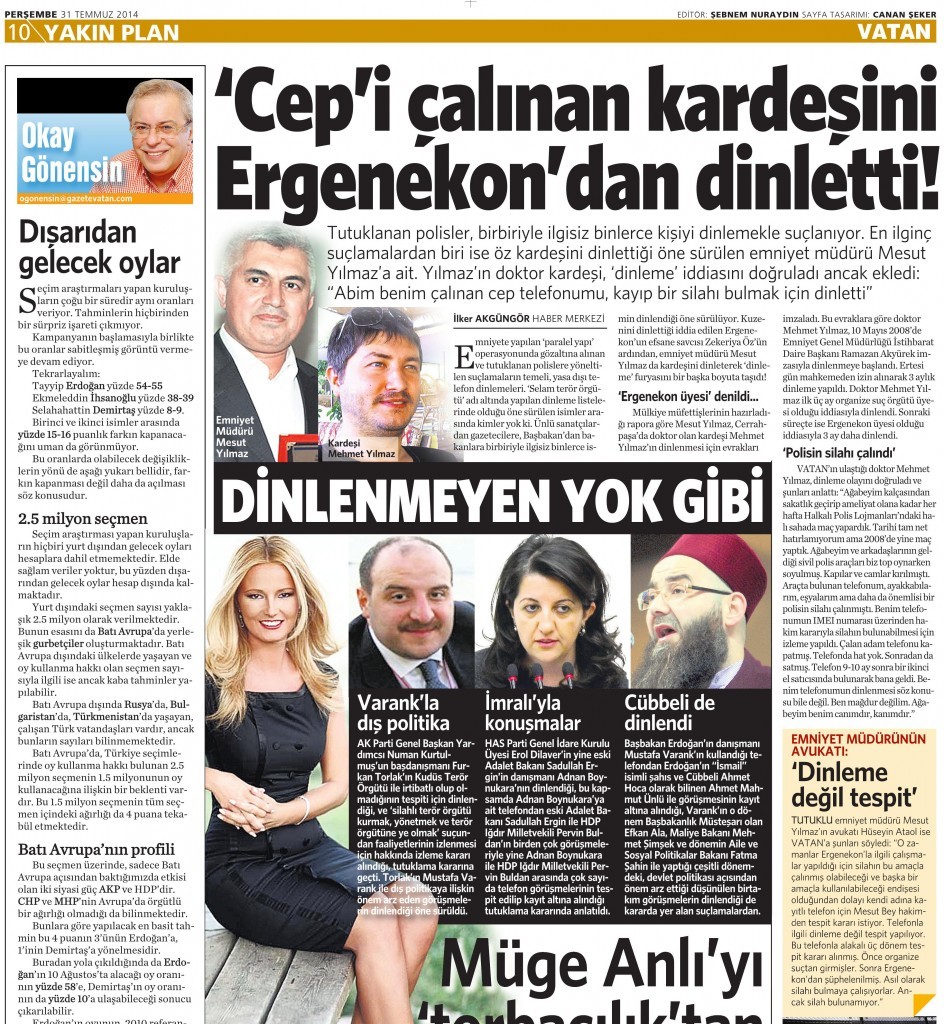31 Temmuz 2014 - Vatan Gazetesi