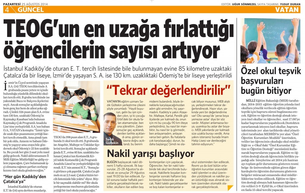 25Ağustos 2014 - Vatan Gazetesi