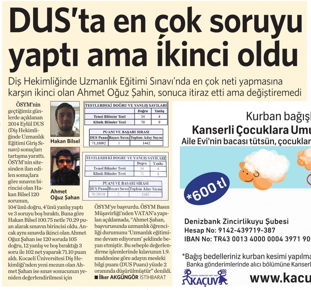 2 Eylül 2014 - Vatan Gazetesi 6. sayfa