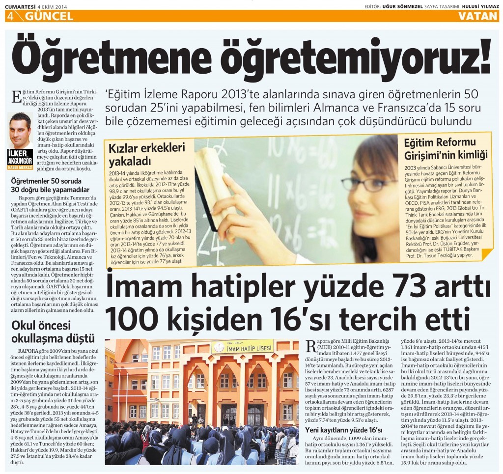 4 Eylül 2014 - Vatan Gazetesi 4. sayfa