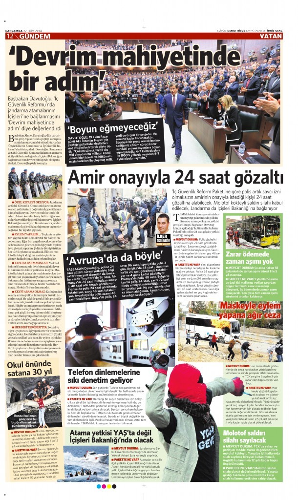 22 Temmuz 2014 Vatan Gazetesi 12. sayfa