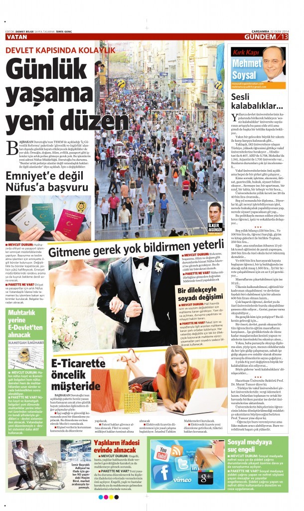 22 Ekim 2014 Vatan Gazetesi 13. sayfa