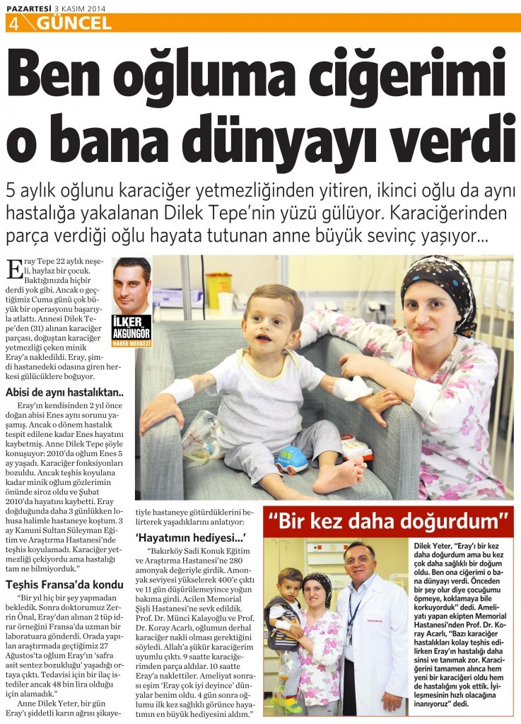 3 Kasım 2014 Vatan Gazetesi 4. sayfa