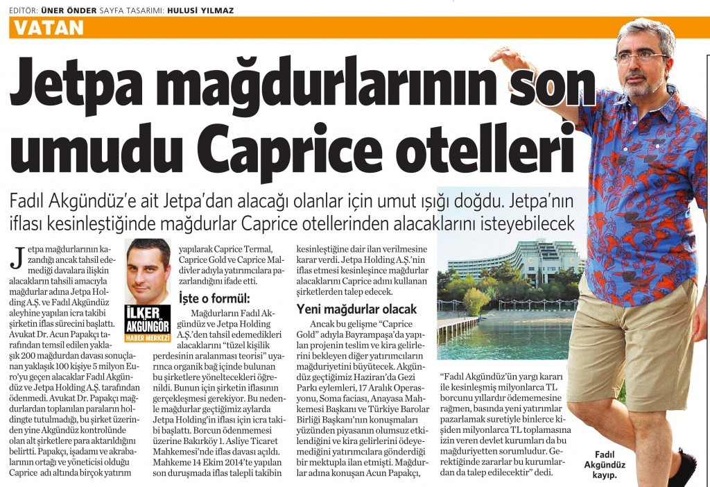 9 Kasım 2014 Vatan Gazetesi 5. sayfa