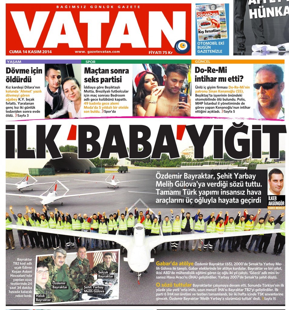 14 Kasım 2014 Vatan Gazetesi 1. sayfa