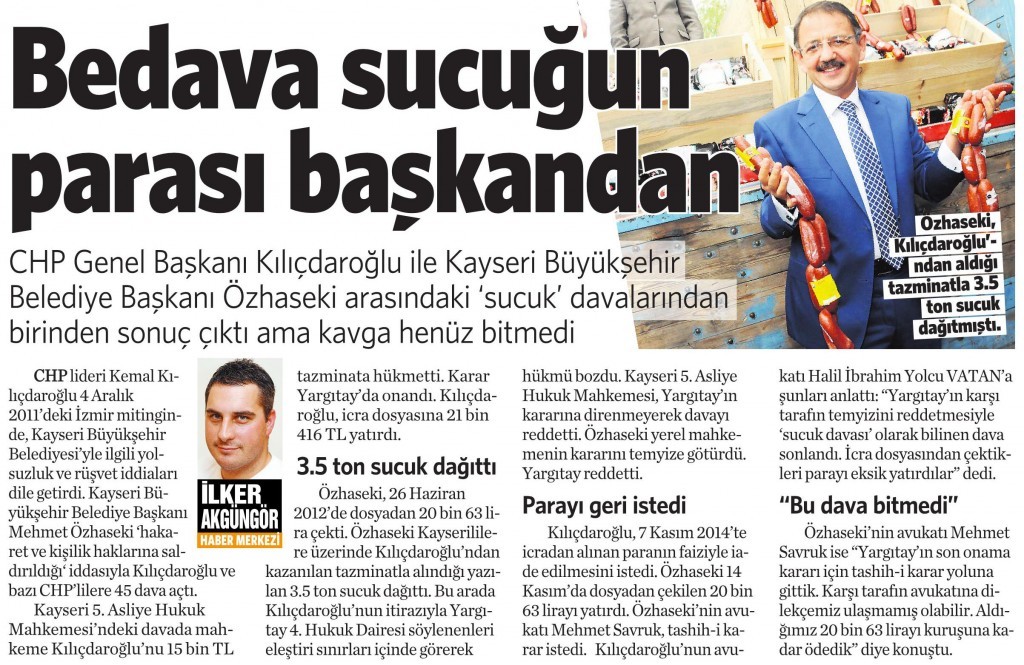 22 Kasım 2014 Vatan Gazetesi 15. sayfa