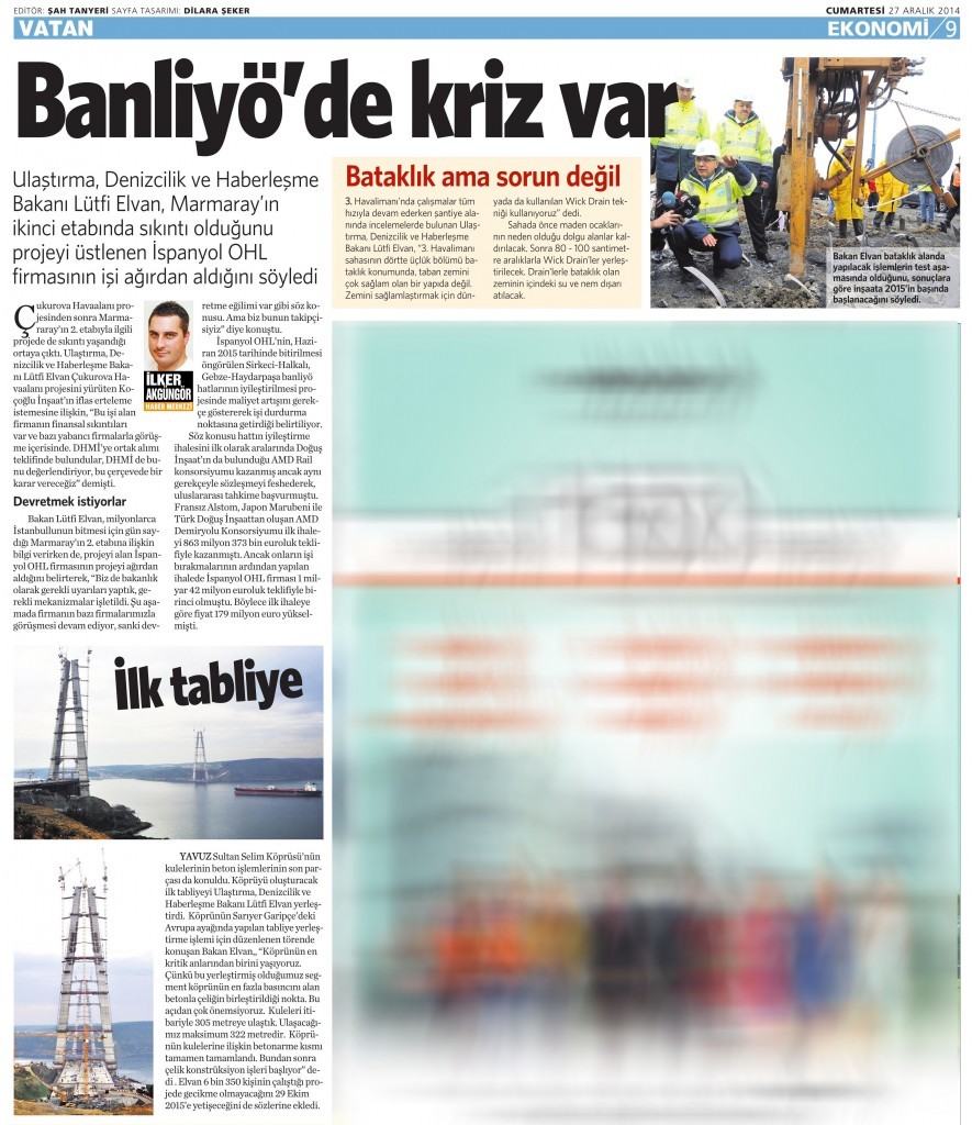 27 Aralık 2014 Vatan Gazetesi 9. sayfa