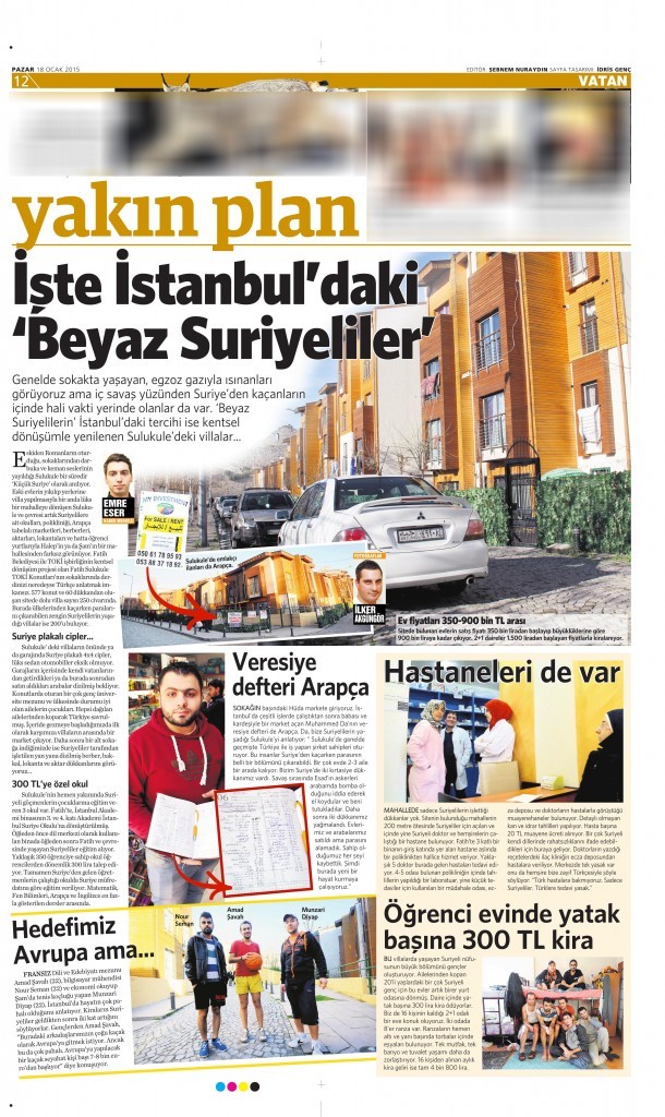 18 Ocak 2015 Vatan Gazetesi 12. sayfa