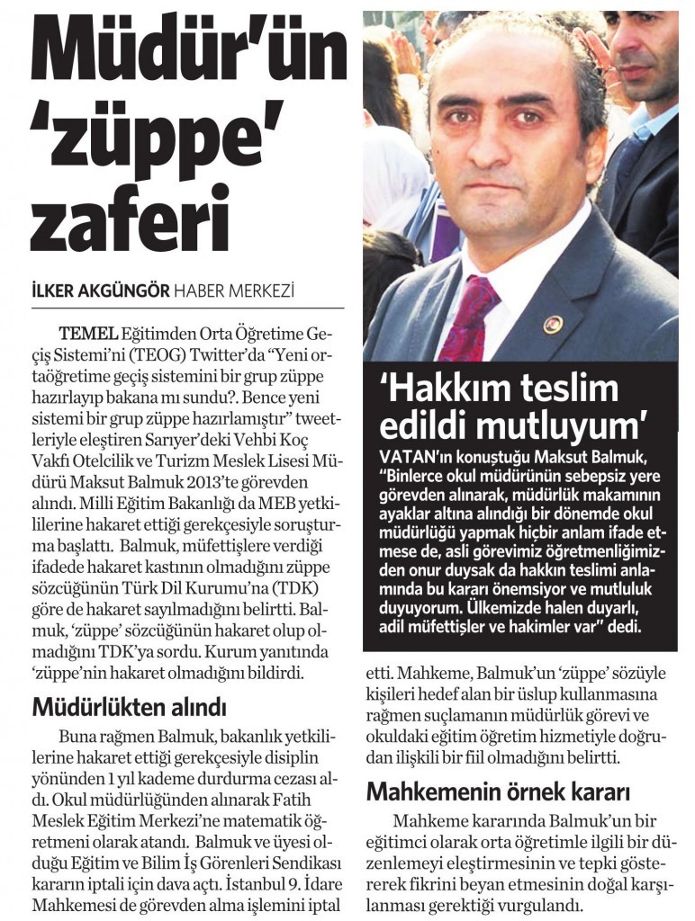 26 Ocak 2015 Vatan Gazetesi 12. sayfa