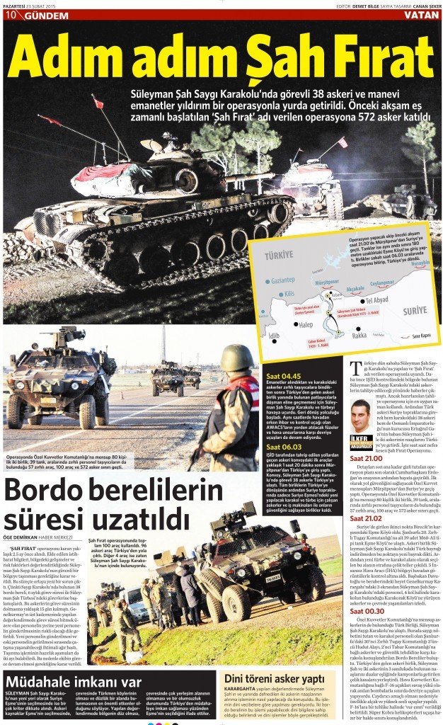 23 Şubat 2015 Vatan Gazetesi 10. sayfa