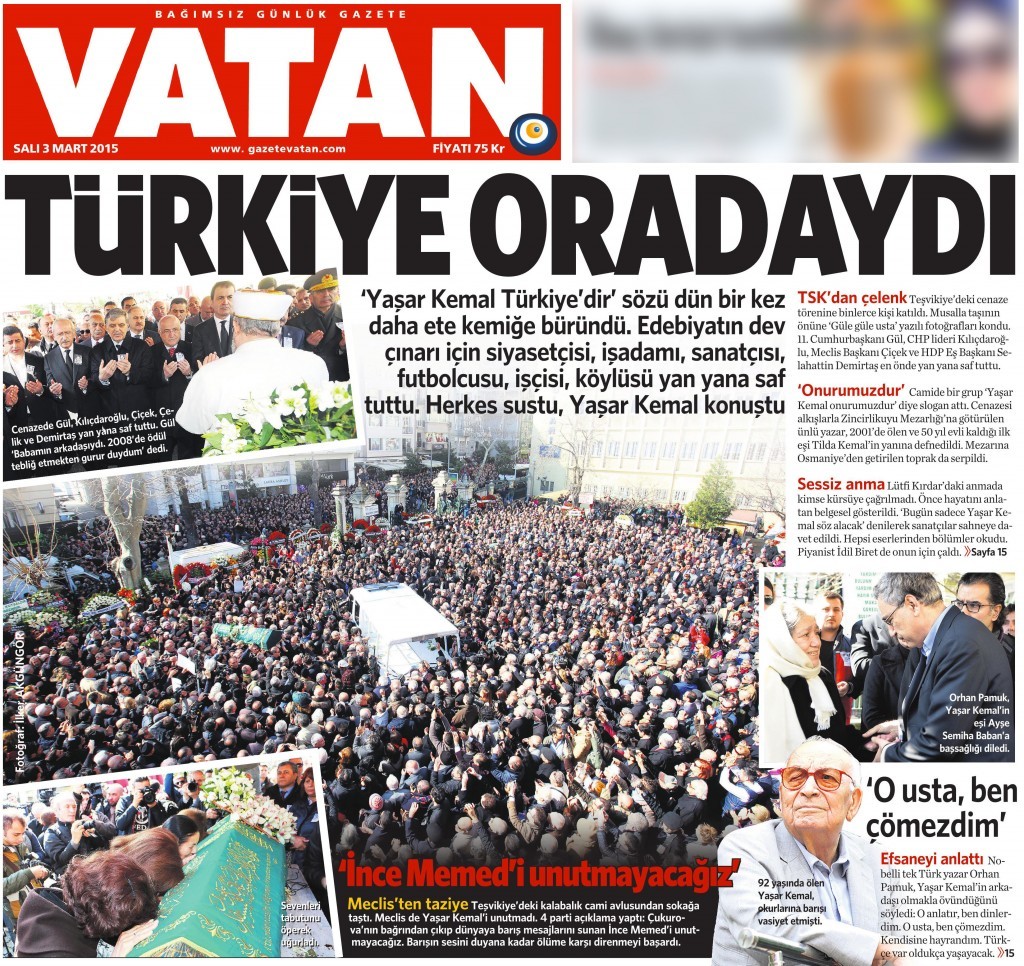 3 Mart 2015 Vatan Gazetesi 1. sayfa