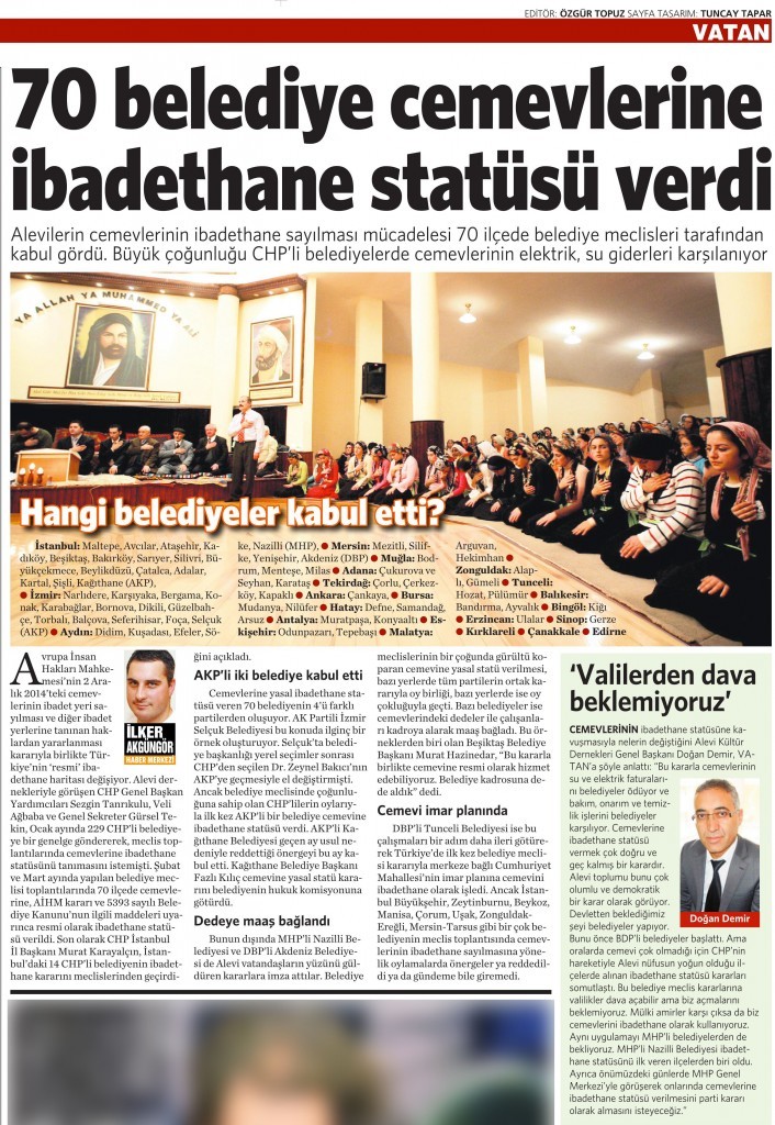 9 Mart 2015 Vatan Gazetesi 16. sayfa