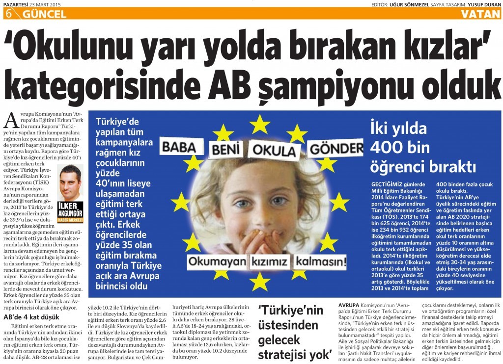 23 Mart 2015 Vatan Gazetesi 6. sayfa