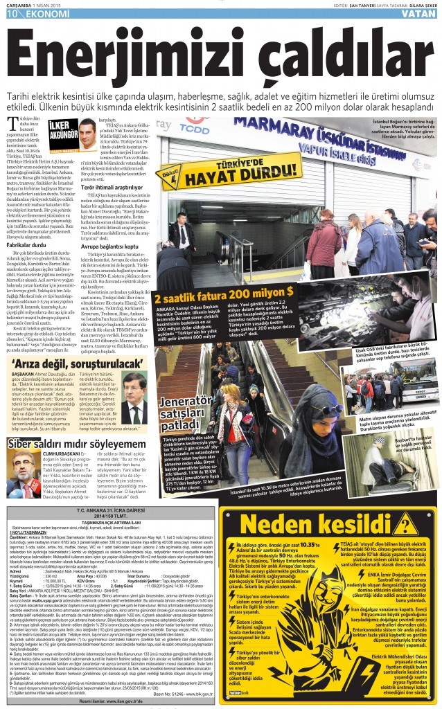 1 Nisan 2015 Vatan Gazetesi 10. sayfa