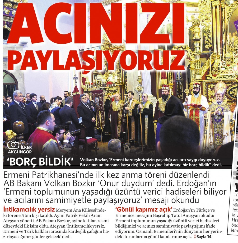 25 Nisan 2015 Vatan Gazetesi 1. sayfa