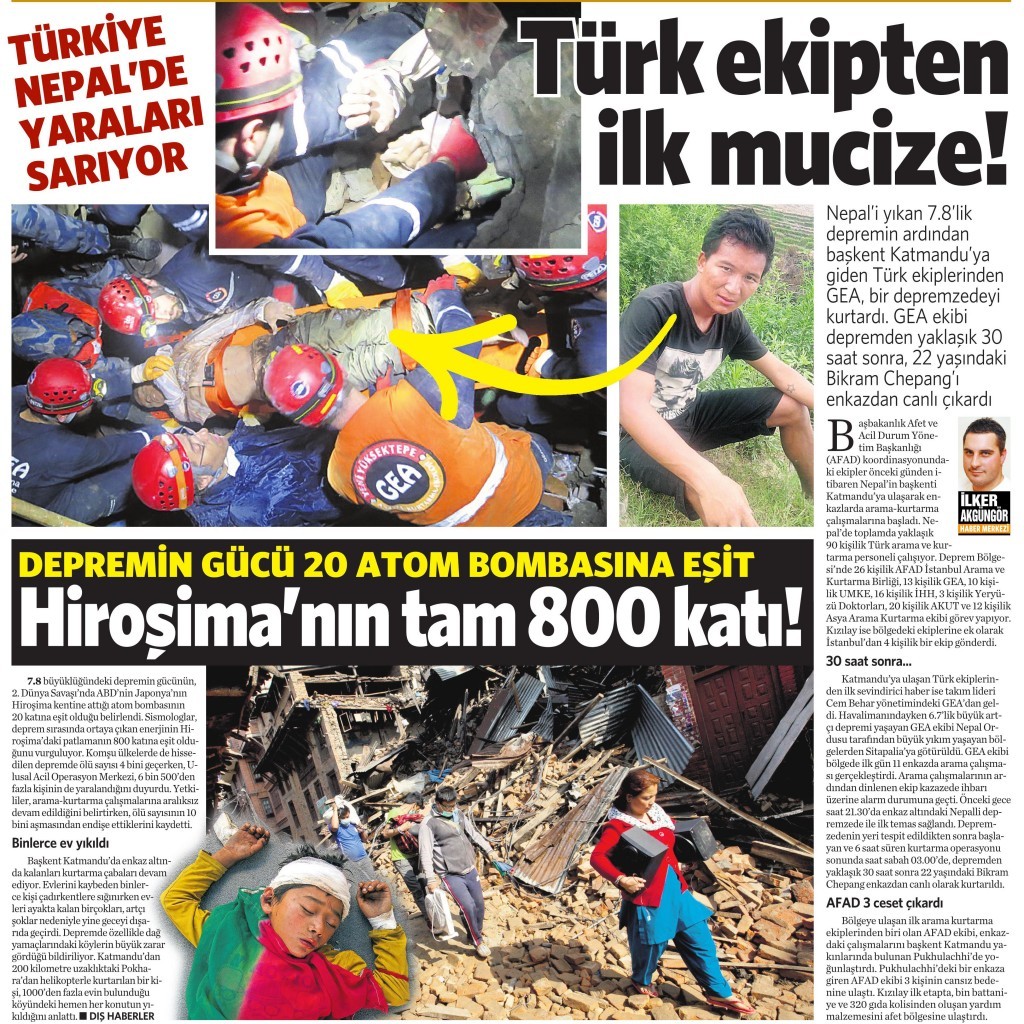 27 Nisan 2015 Vatan Gazetesi 13. sayfa