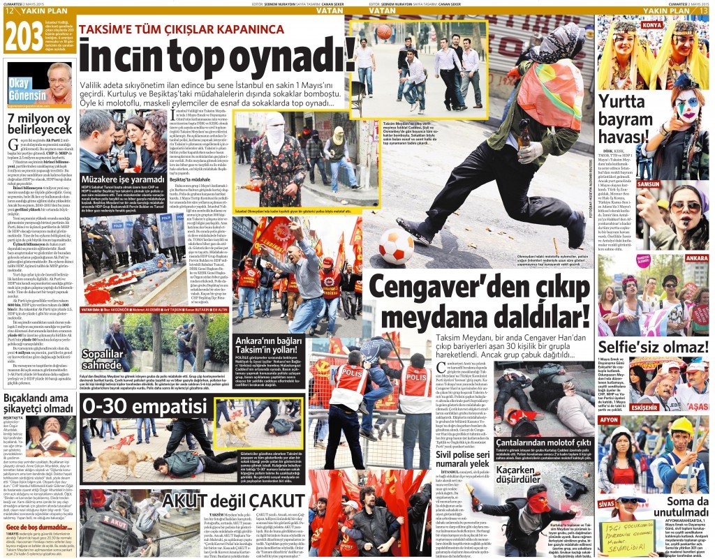 2 Mayıs 2015 Vatan Gazetesi 12. ve 13. sayfa