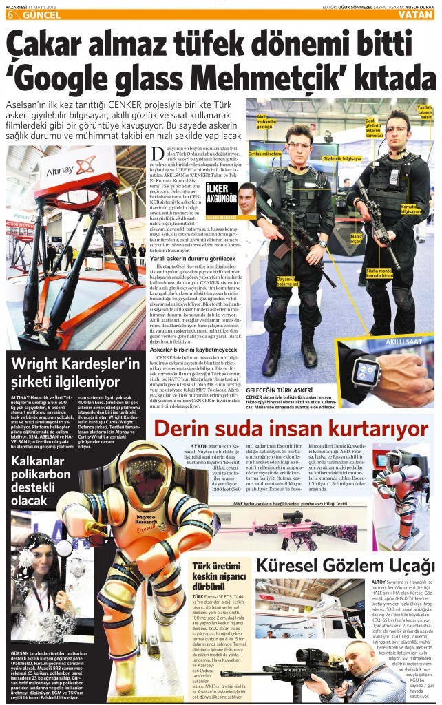 11 Mayıs 2015 Vatan Gazetesi 6. sayfa