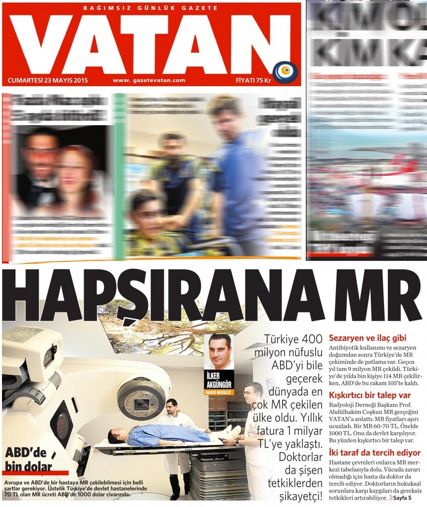 23 Mayıs 2015 Vatan Gazetesi 1. sayfa