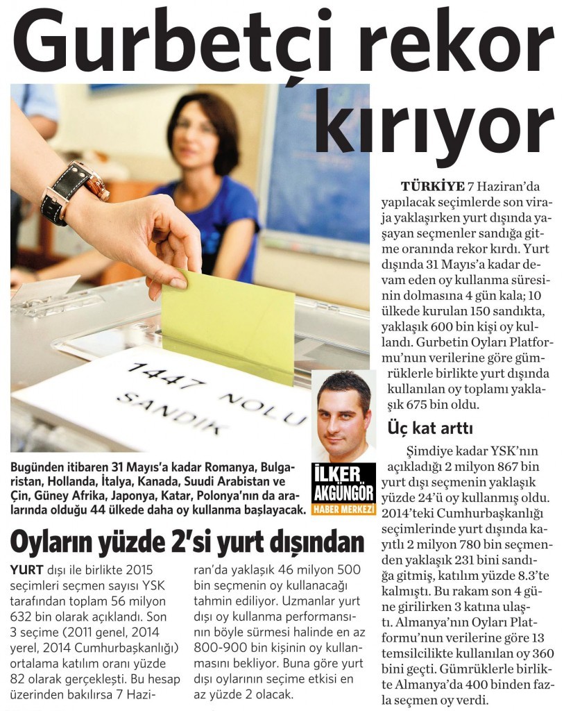 28 Mayıs 2015 Vatan Gazetesi 14. sayfa