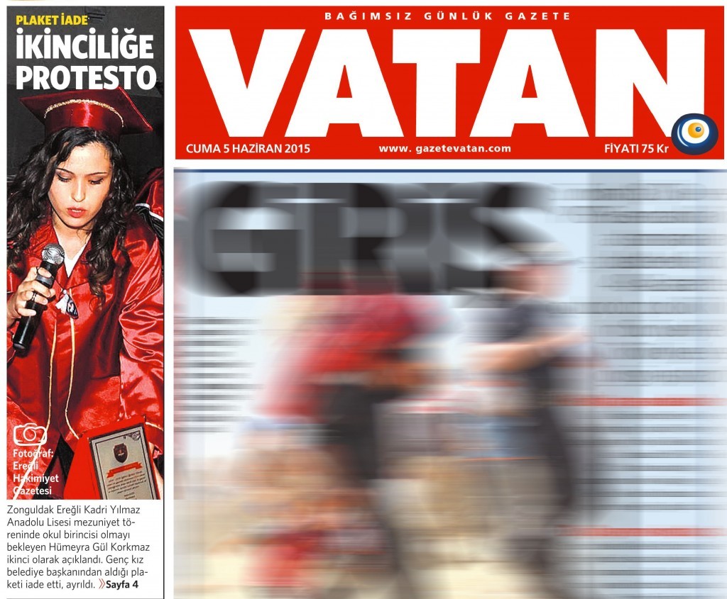 5 Haziran 2015 Vatan Gazetesi 1. sayfa