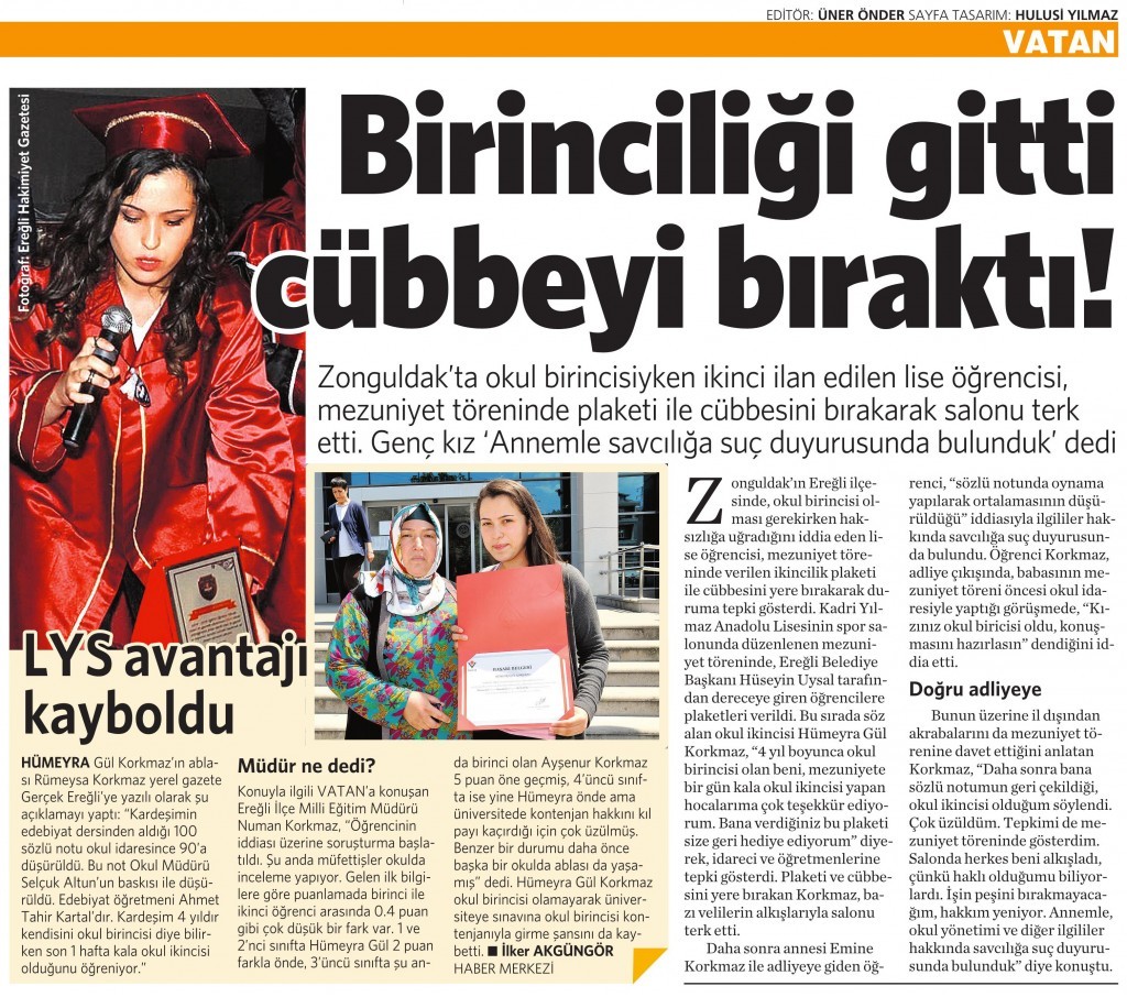 5 Haziran 2015 Vatan Gazetesi 4. sayfa