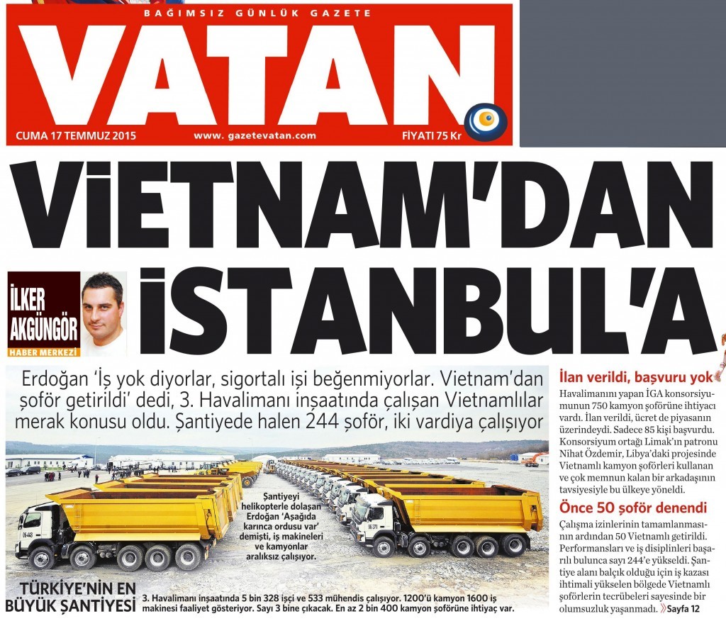 17 Temmuz 2015 Vatan Gazetesi 1. sayfa