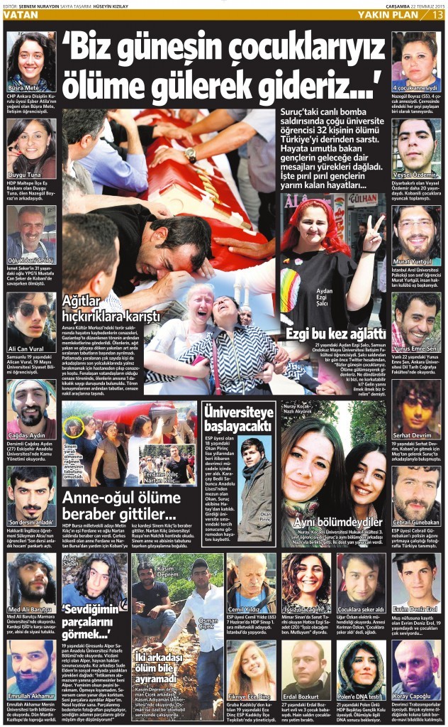 22 Temmuz 2015 Vatan Gazetesi 13. sayfa