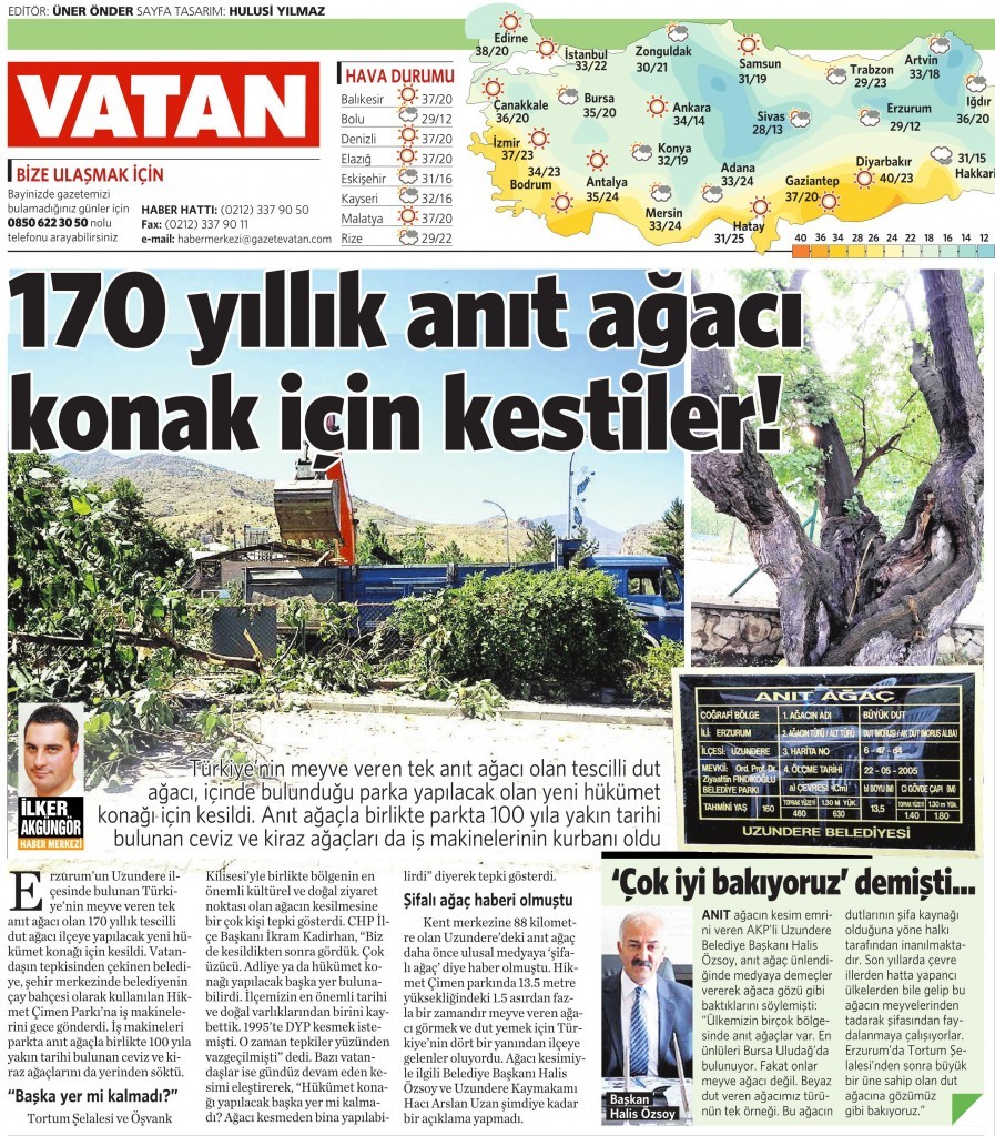 27 Temmuz 2015 Vatan Gazetesi 3. sayfa