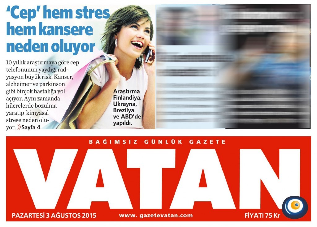 3 Ağustos 2015 Vatan Gazetesi 1. sayfa