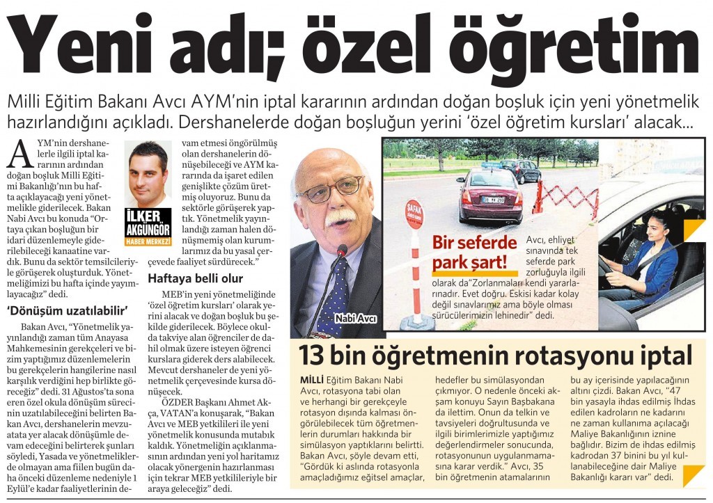 5 Ağustos 2015 Vatan Gazetesi 1. sayfa