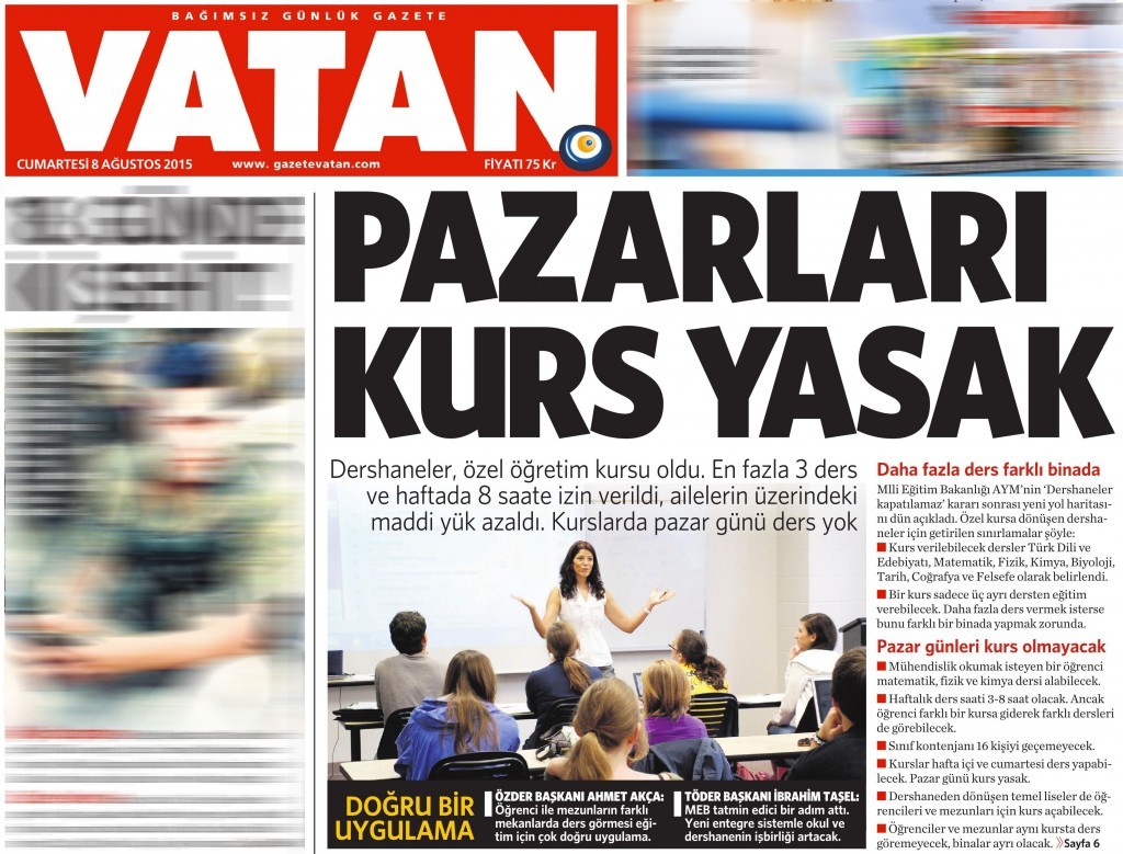 8 Ağustos 2015 Vatan Gazetesi 6. sayfa