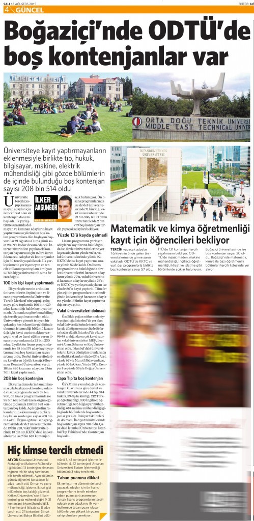 18 Ağustos 2015 Vatan Gazetesi 4. sayfa