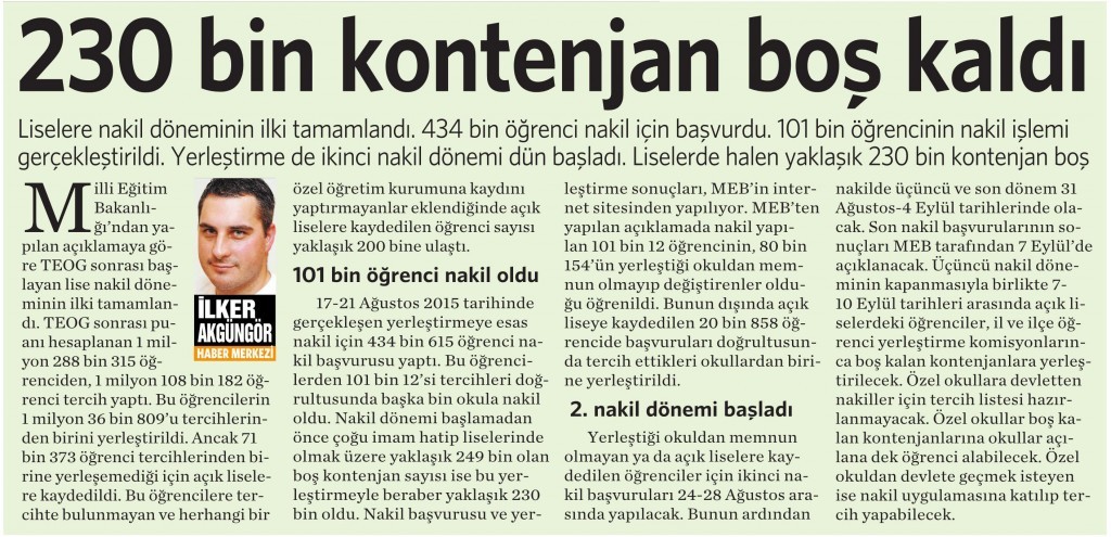 25 Ağustos 2015 Vatan Gazetesi 16. sayfa