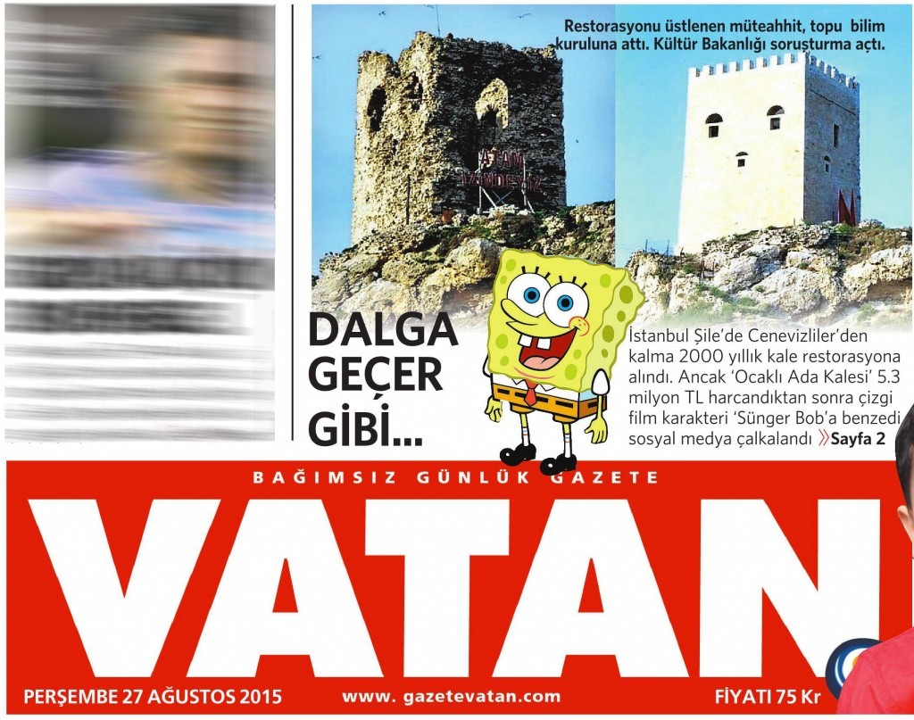 27 Ağustos 2015 Vatan Gazetesi 1. sayfa