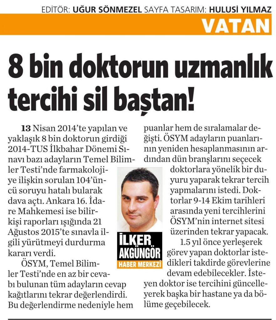 7 Ekim 2015 Vatan Gazetesi 6. sayfa