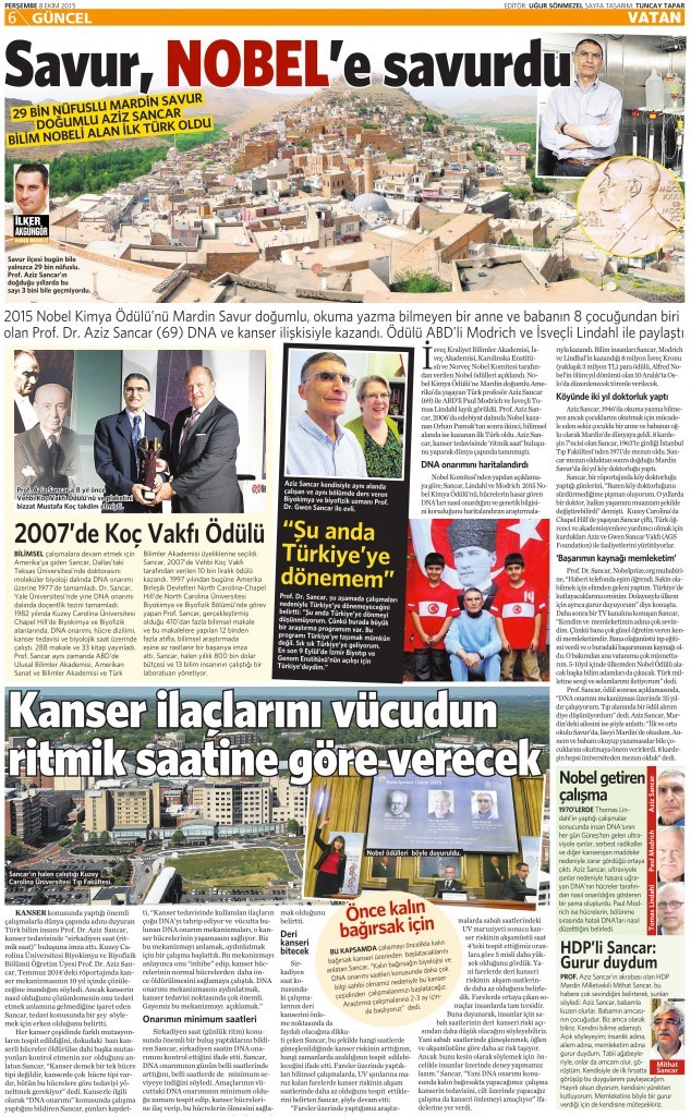 8 Ekim 2015 Vatan Gazetesi 6. sayfa