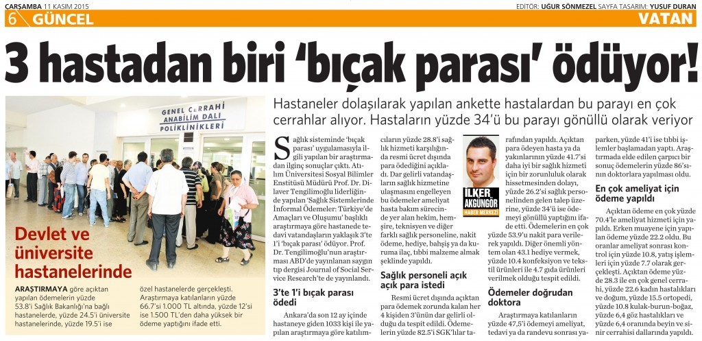 11 Kasım 2015 Vatan Gazetesi 6. sayfa