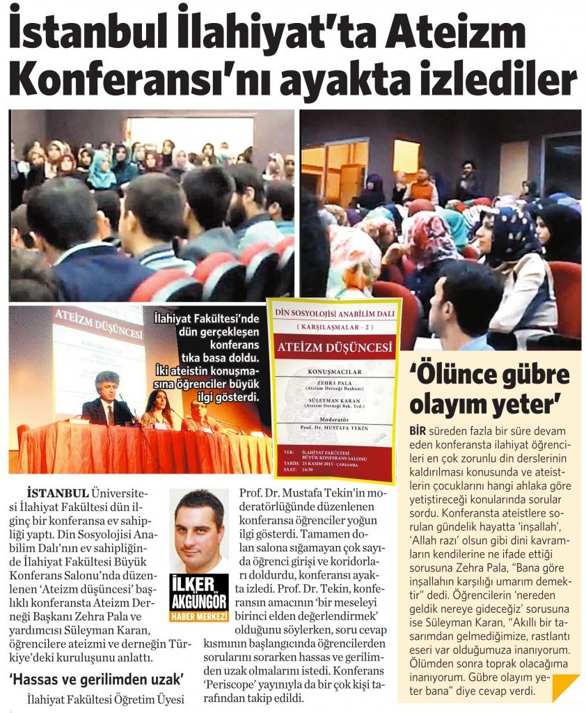 26 Kasım 2015 Vatan Gazetesi 6. sayfa