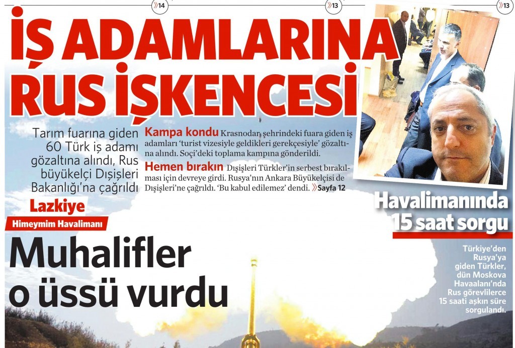 27 Kasım 2015 Vatan Gazetesi 1. sayfa