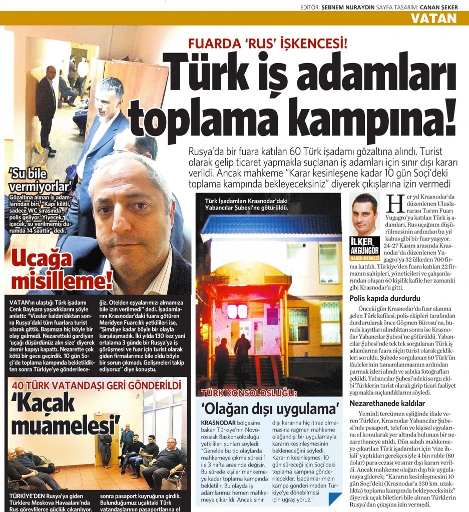 27 Kasım 2015 Vatan Gazetesi 12. sayfa