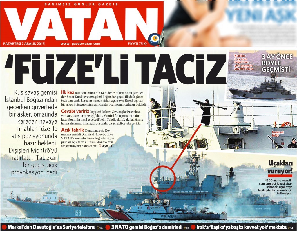 7 Aralık 2015 Vatan Gazetesi 1. sayfa