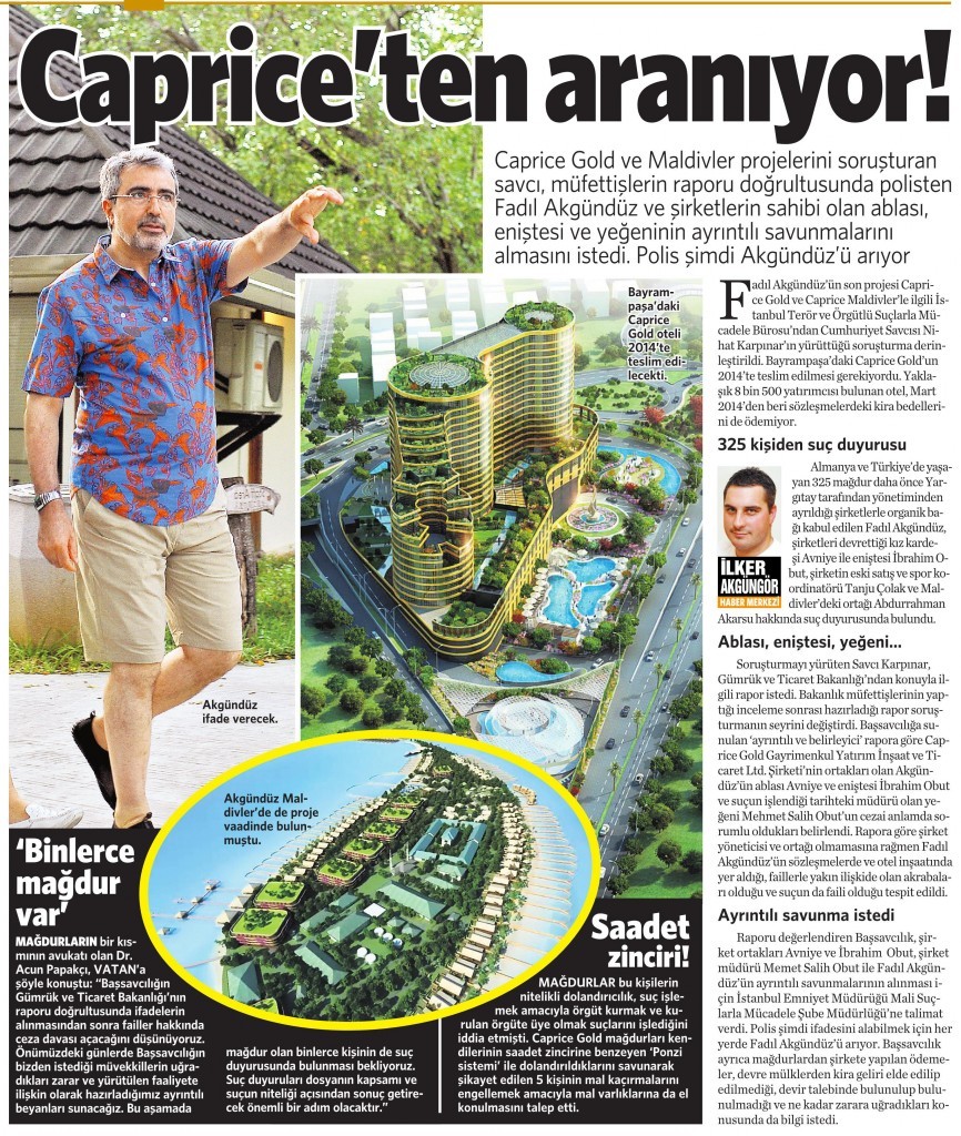 14 Aralık 2015 Vatan Gazetesi 10. sayfa