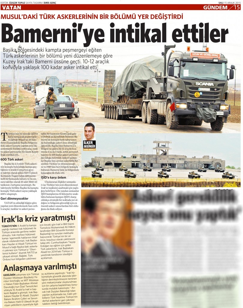 15 Aralık 2015 Vatan Gazetesi 15. sayfa