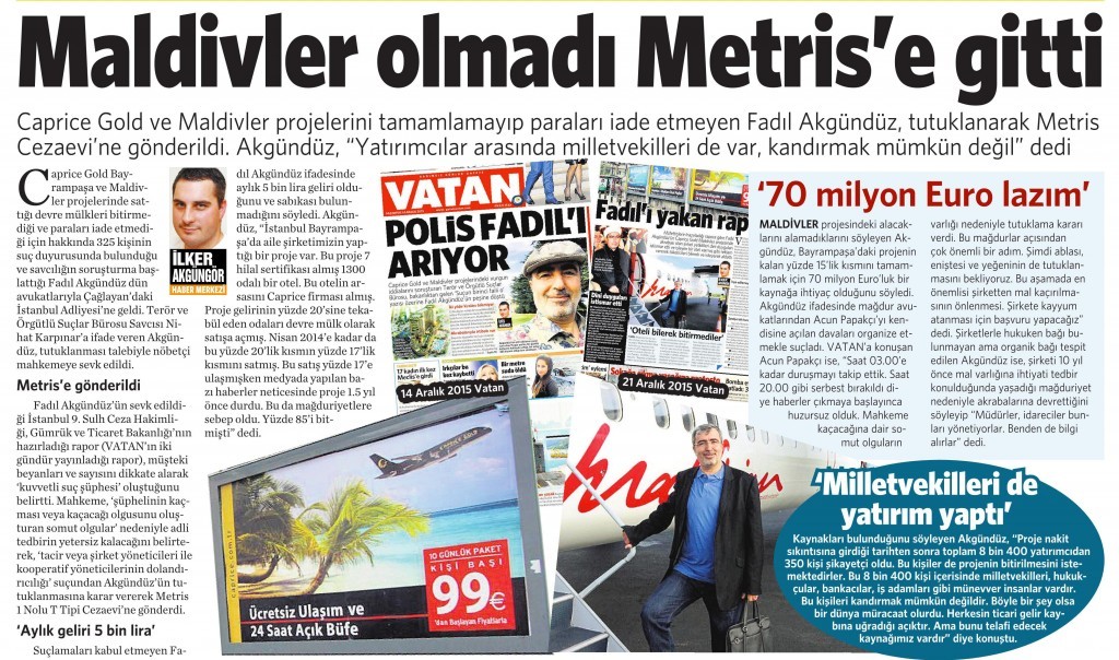 23 Aralık 2015 Vatan Gazetesi 16. sayfa