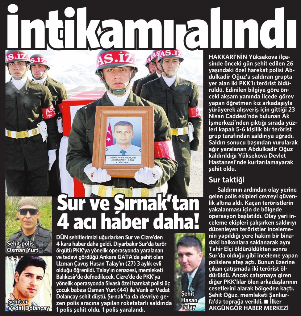 10 Şubat 2016 Vatan Gazetesi 12. sayfa