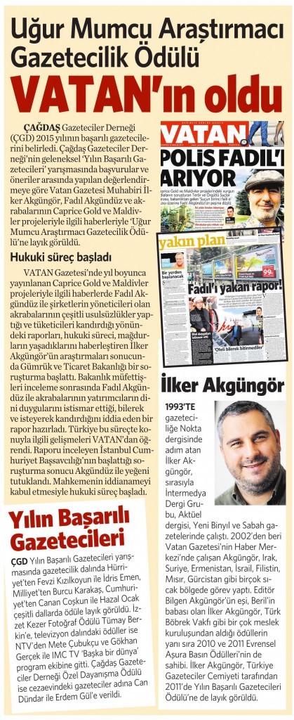 16 Şubat 2016 Vatan Gazetesi 9. sayfa