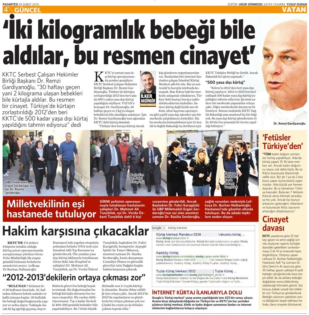 29 Şubat 2016 Vatan Gazetesi 4. sayfa