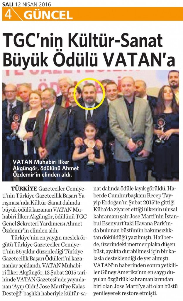 12 Nisan 2016 Vatan Gazetesi 4. sayfa 